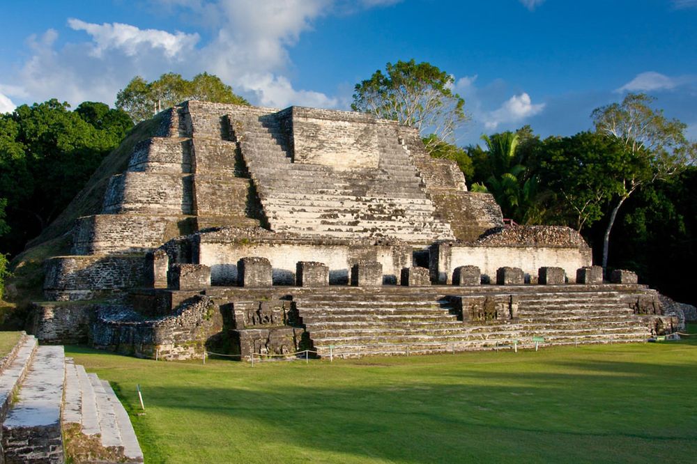 The main stepped temple at Altun Ha Maya ruins in Belize