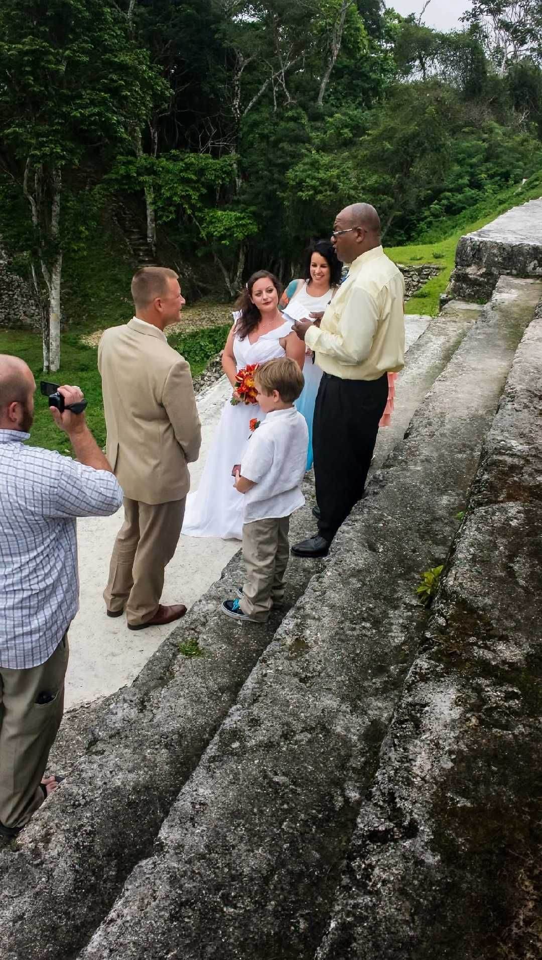 Wedding ceremony among ancient Maya stone ruins